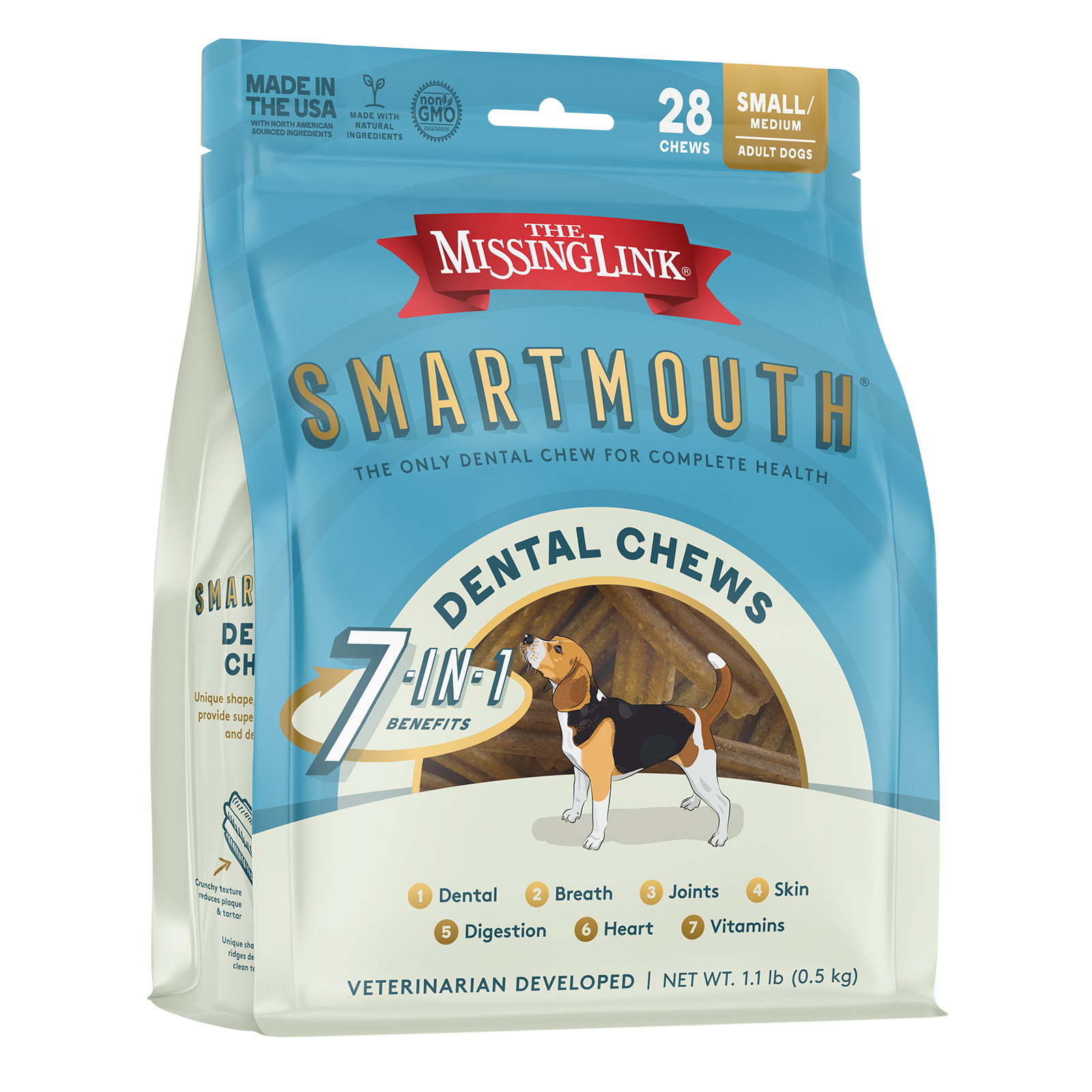 The Missing Link Smartmouth 7 in 1 benefits, dental chews (Small / Medium dog size)