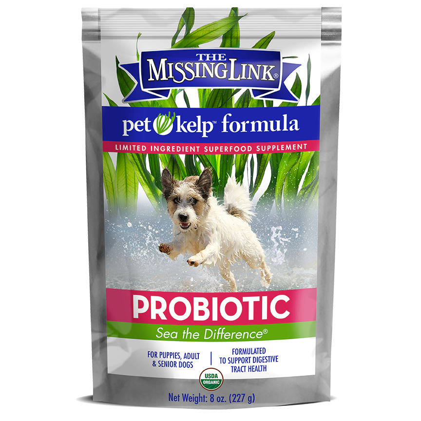 The Missing Link Probiotic pet kelp formula, formulated to support digestive tract health.