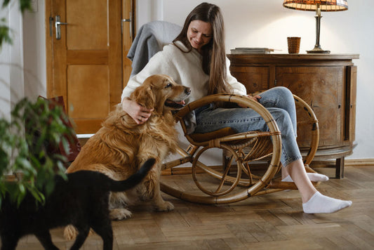 Woman with her senior dog