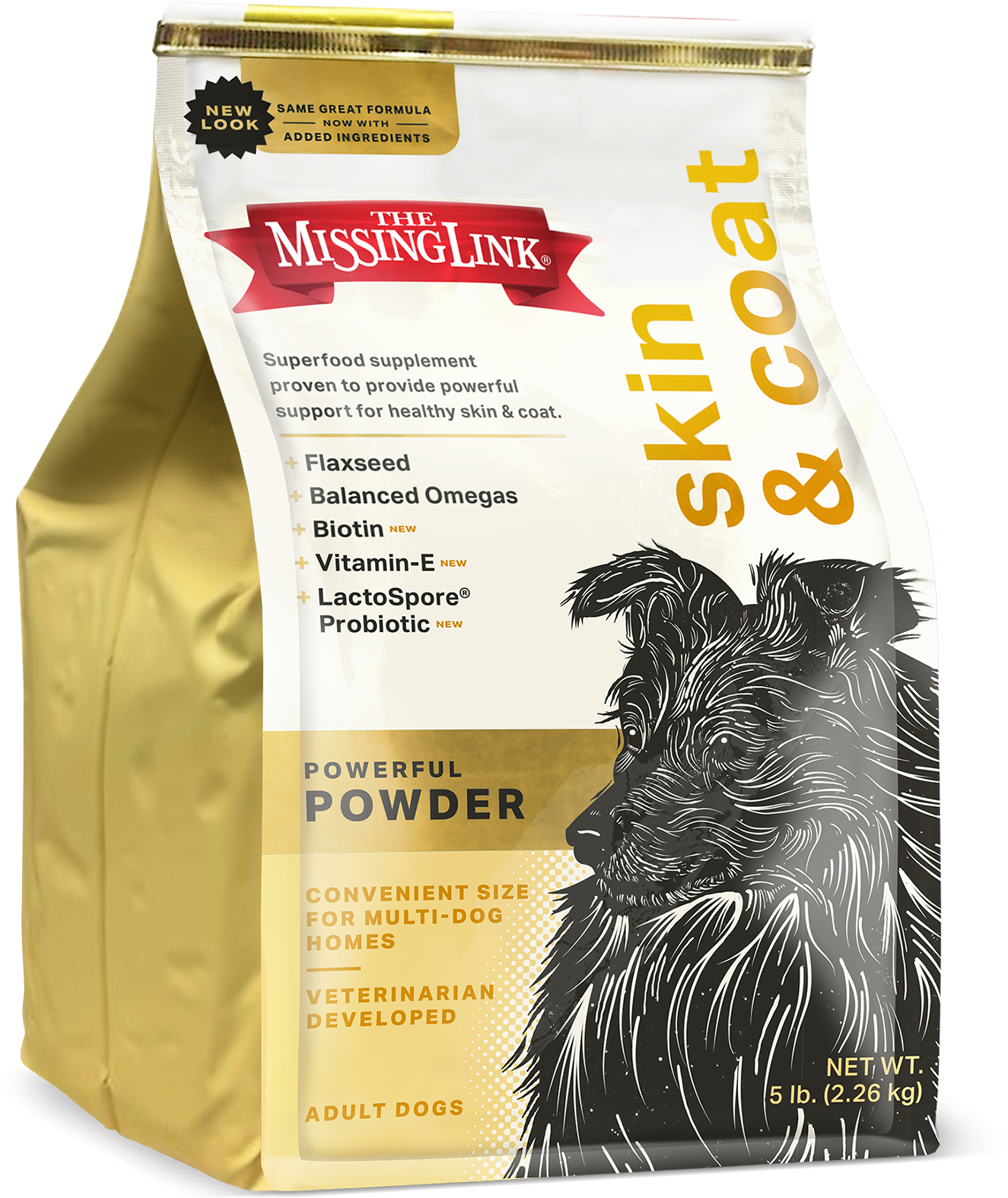 The Missing Link 5 pound bag of Skin & Coat powerful powder supplement.