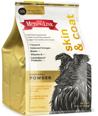 The Missing Link 5 pound bag of Skin & Coat powerful powder supplement.