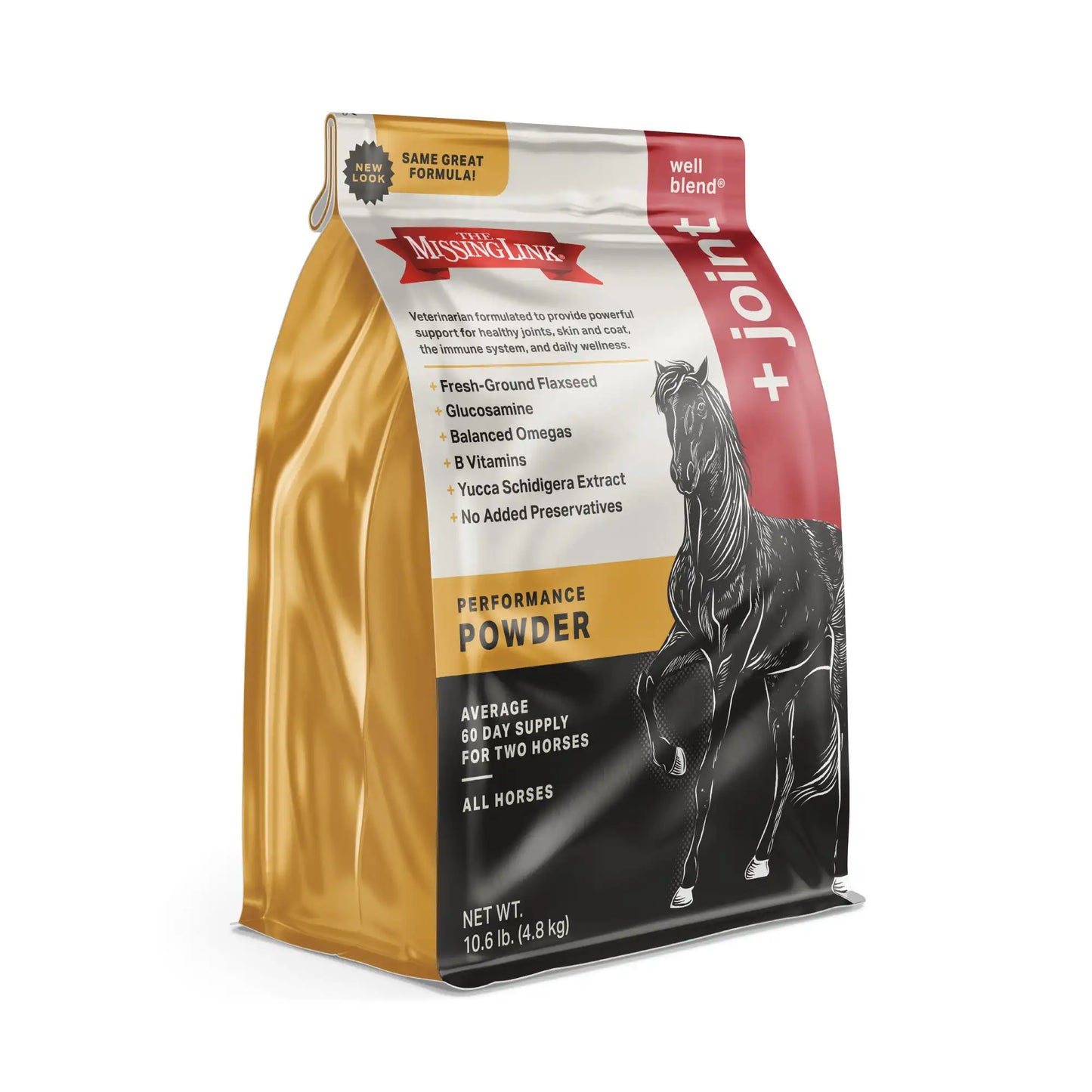 10.6 lb. bag 60 day supply of The Missing Link performance powder Well Blend + Joint, new look, same great formula!