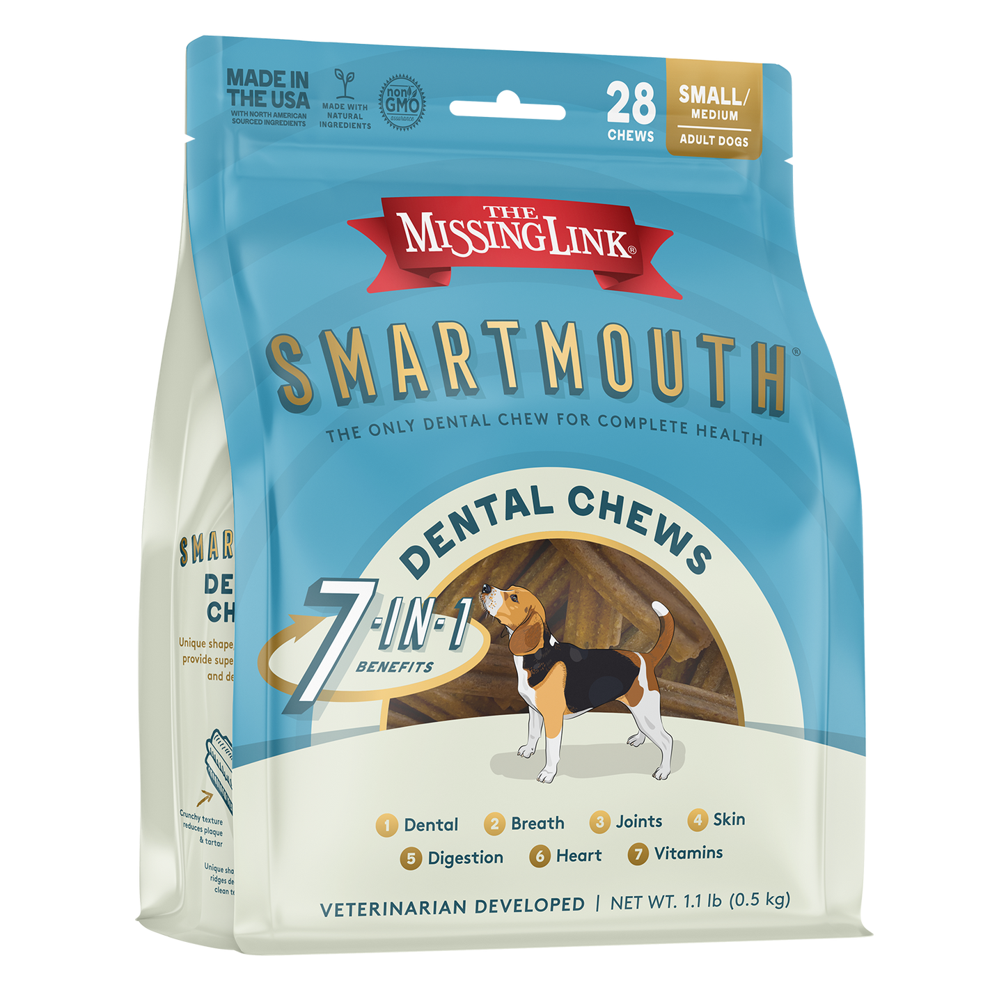 The Missing Link Smartmouth 7 in 1 benefits, dental chews (Small / Medium dog size)