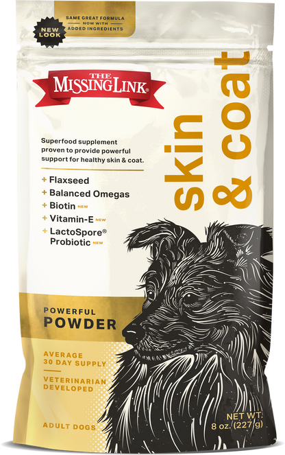 The Missing Link Skin & Coat powerful powder.  One pound bag of Skin & Coat supplement.