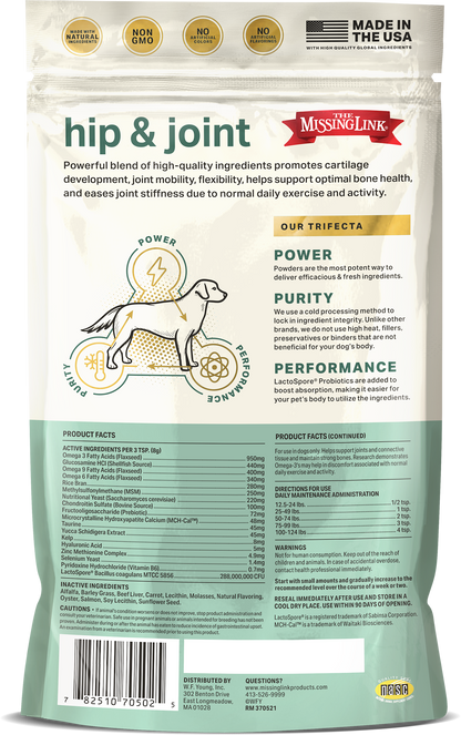 The Missing Link hip & joint our trifecta, power, purity, and performance.