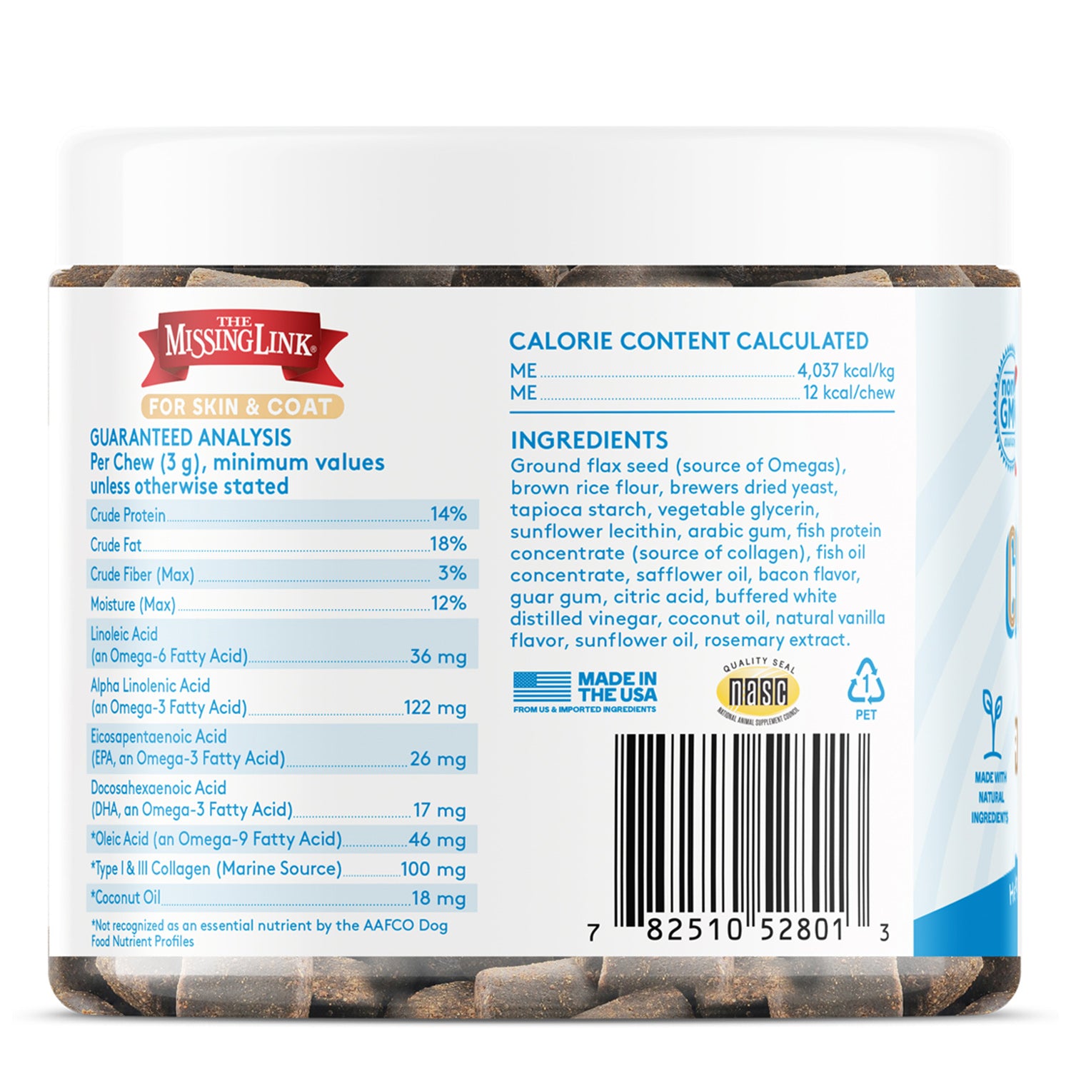 Collagen Care Skin & Coat back label with NASC quality seal.