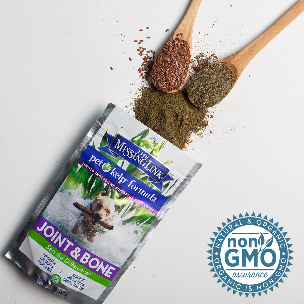 The Missing Link joint & bone pet kelp formula.  Natural & organic, organic is non-gmo.