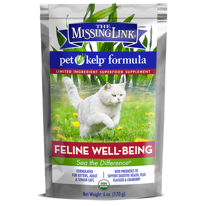 The Missing Link feline well-being pet kelp formula.  Sea the difference.