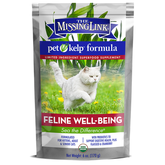The Missing Link feline well-being pet kelp formula.  Sea the difference.