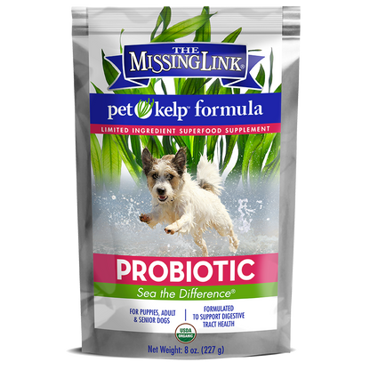 The Missing Link Probiotic pet kelp formula, formulated to support digestive tract health.