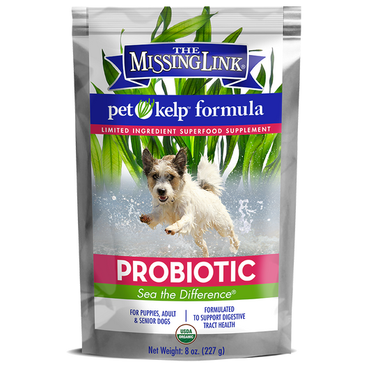 The Missing Link Probiotic pet kelp formula, formulated to support digestive tract health.