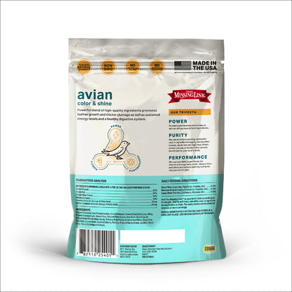 Avian color & shine Power powder made in the USA back label.